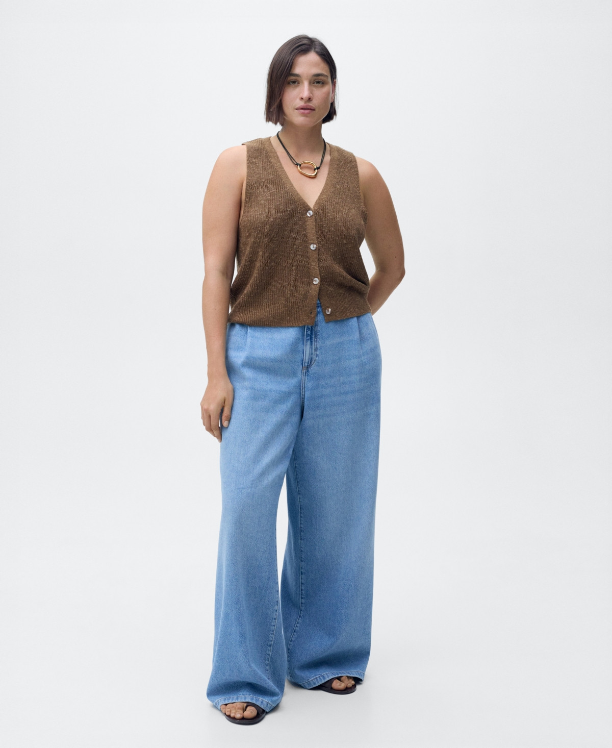 Mango Women's Wide Leg Pleated Jeans - Medium Blue | Macy's