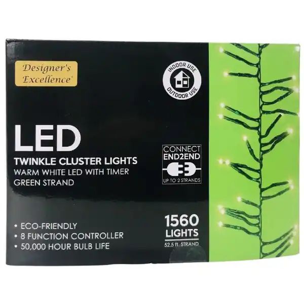LED Twinkle Cluster Lights 52.5Ft Warm White w/ Green Strand Connect End to End - 52.5 Feet | Bed Bath & Beyond