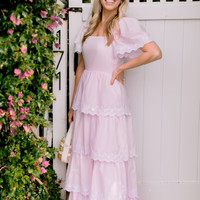 Blush Square Neck Tiered Hem Maxi Dress | Sail to Sable