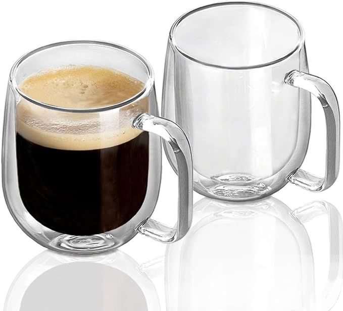 Double Wall Glass Coffee Mugs Tea Cups Set of 2, Thermal Insulated and No Condensation with Wide ... | Amazon (US)