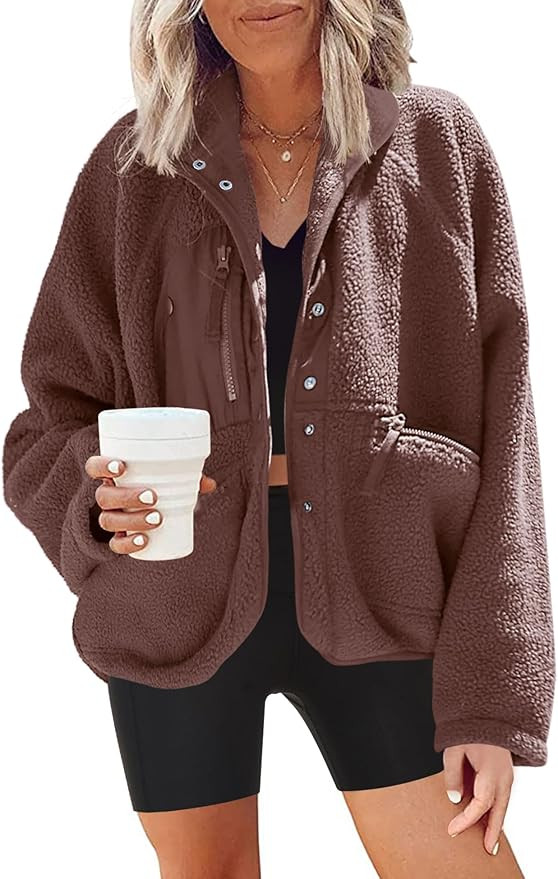 Nirovien Womens Fuzzy Fleece Jacket Button Down Sherpa Coats Casual Winter Warm Outwear with Pock... | Amazon (US)