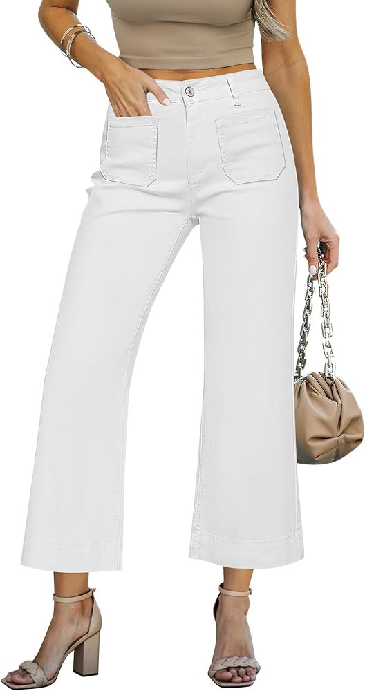 LookbookStore Wide Leg Cropped Jeans for Women High Waisted Stretchy Denim Jean Pants Baggy Flare... | Amazon (US)