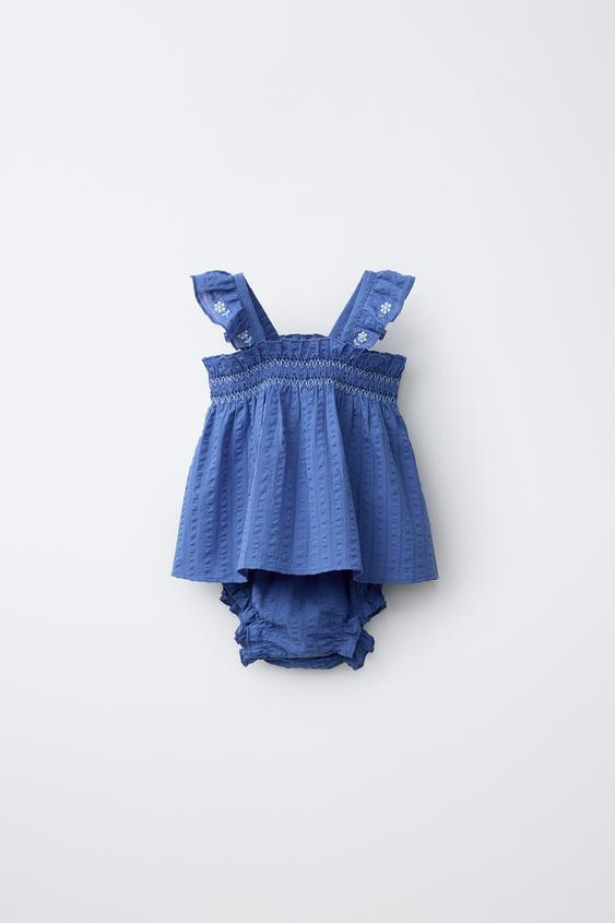 EMBROIDERED FLORAL TEXTURE BLOUSE AND PANTY SET | Zara US