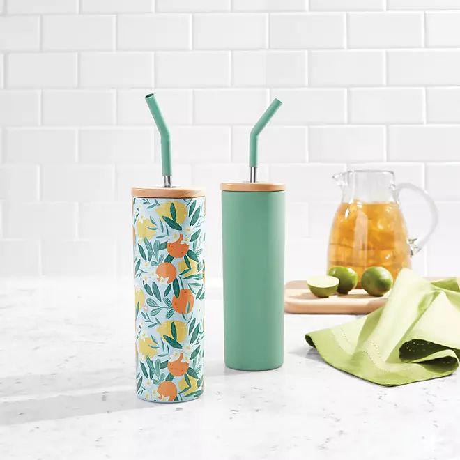 Member's Mark 24-oz Stainless Steel Insulated Tumblers With Wood Lids And Stainless Steel Straws,... | Sam's Club