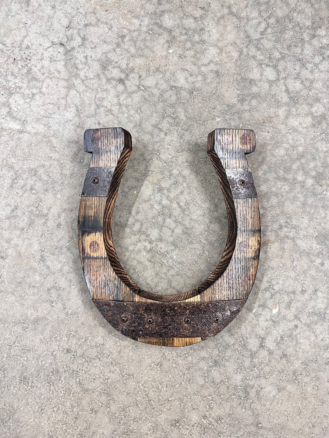 1’ Horse Shoe Bourbon Barrel Wood Cutout with Rings | Etsy (US)