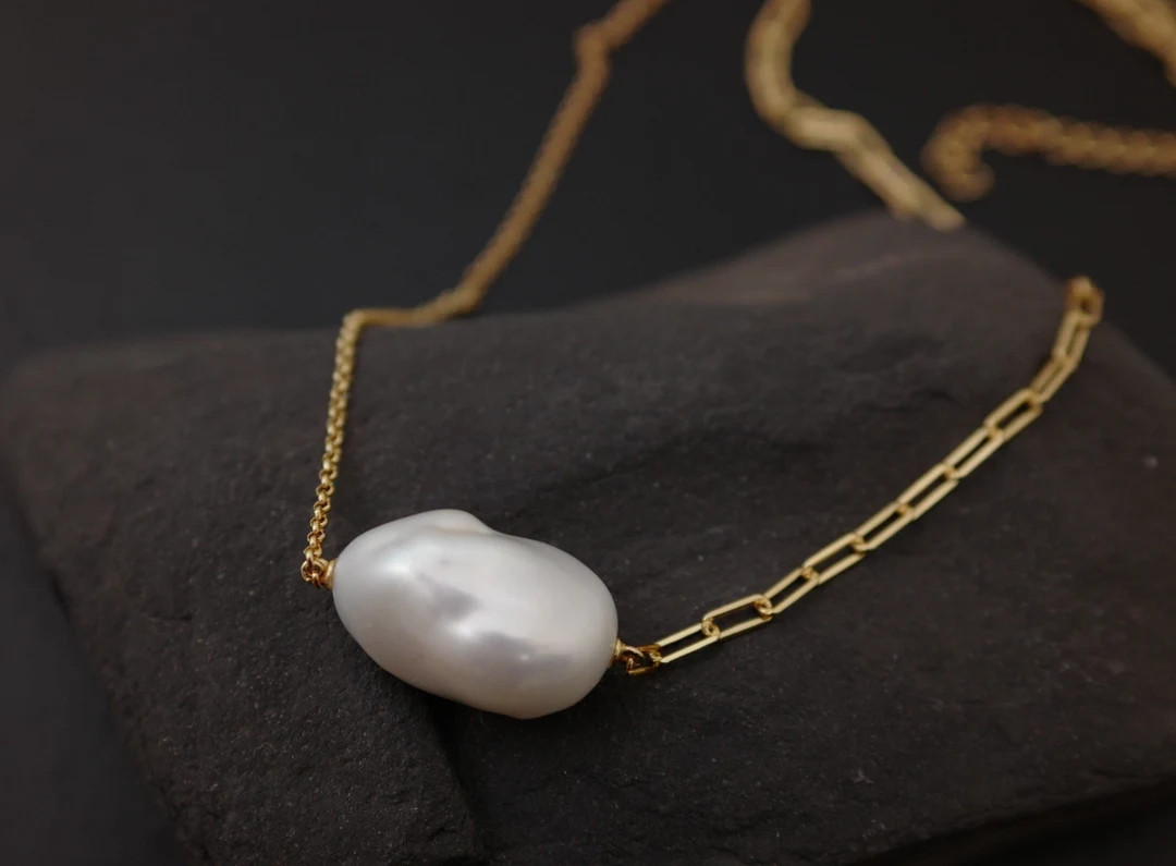 Baroque Pearl Necklace: 925 Sterling Silver/Gold Chain, Genuine White Pearl | Etsy (Global)