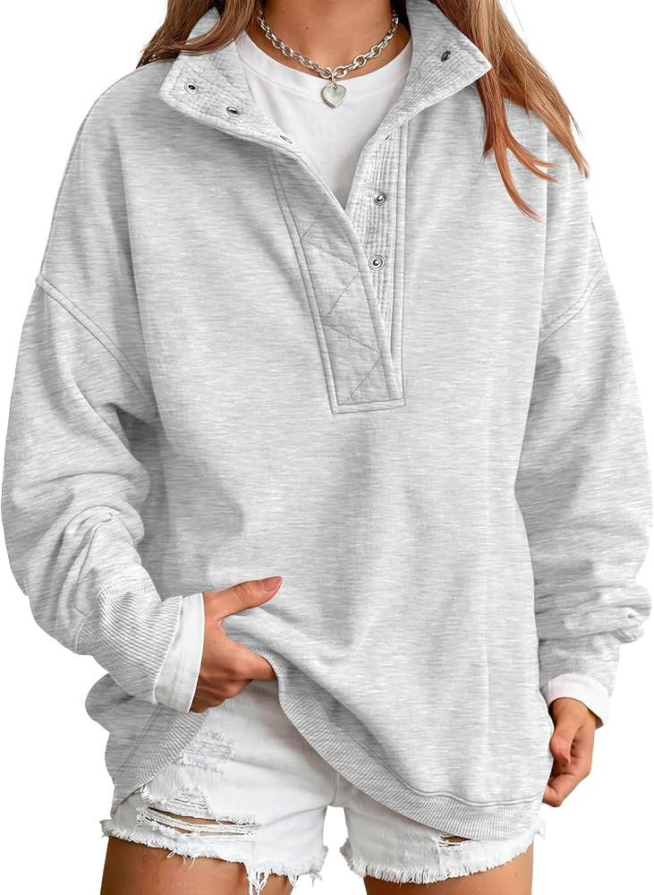 Trendy Queen Womens Oversized Sweatshirts with Snap Button Henley Collar | Amazon (US)