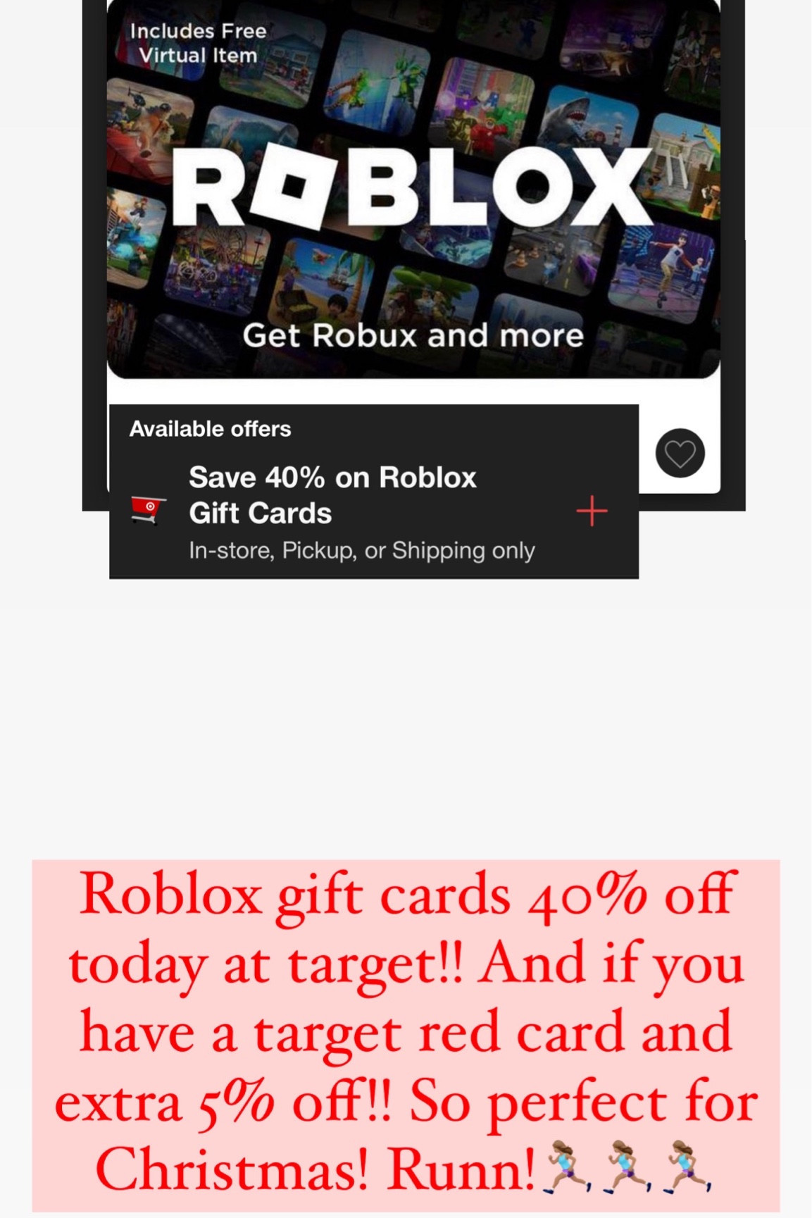 Roblox giftcard 40% off! 

#LTKHoliday #LTKSeasonal #LTKkids