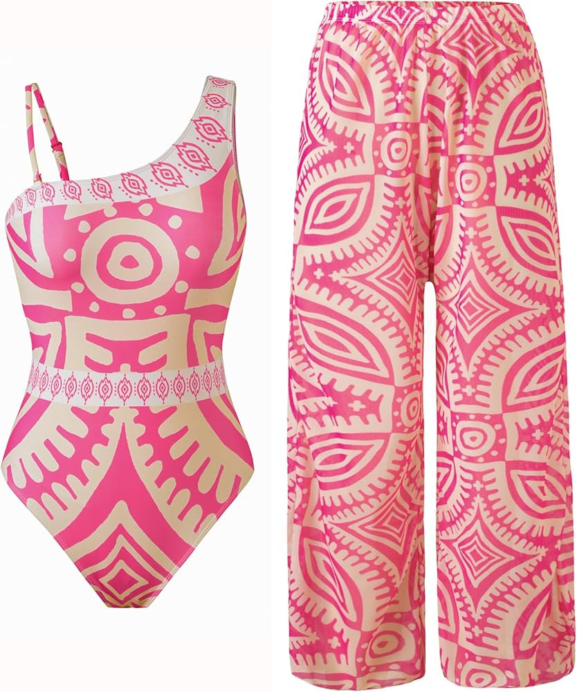 Women’s One Piece Swimsuit with Cover Up Set, One Shoulder Two Piece Bathing Suits with Wrap Sk... | Amazon (US)
