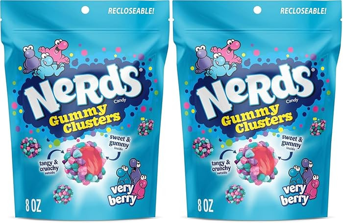 Nerds Gummy Clusters Candy, Very Berry, Resealable 8 Ounce Bag (Pack of 2) | Amazon (US)