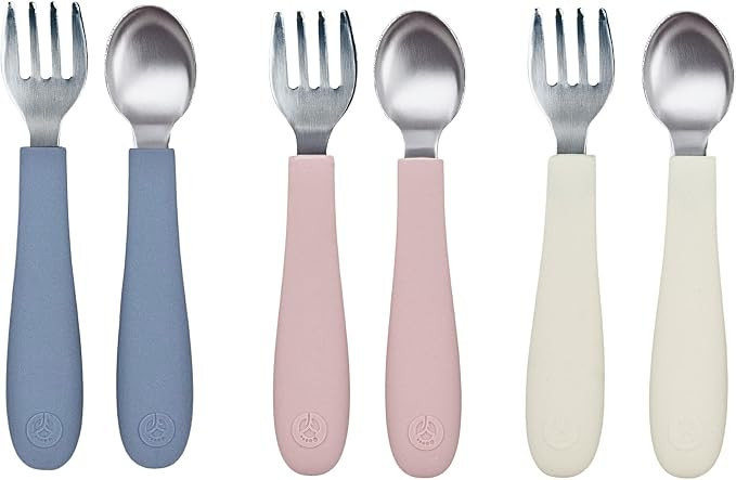 WeeSprout Toddler Utensils, 3 Forks & 3 Spoons, 18/8 Stainless Steel & Food Grade Silicone, Thick... | Amazon (US)