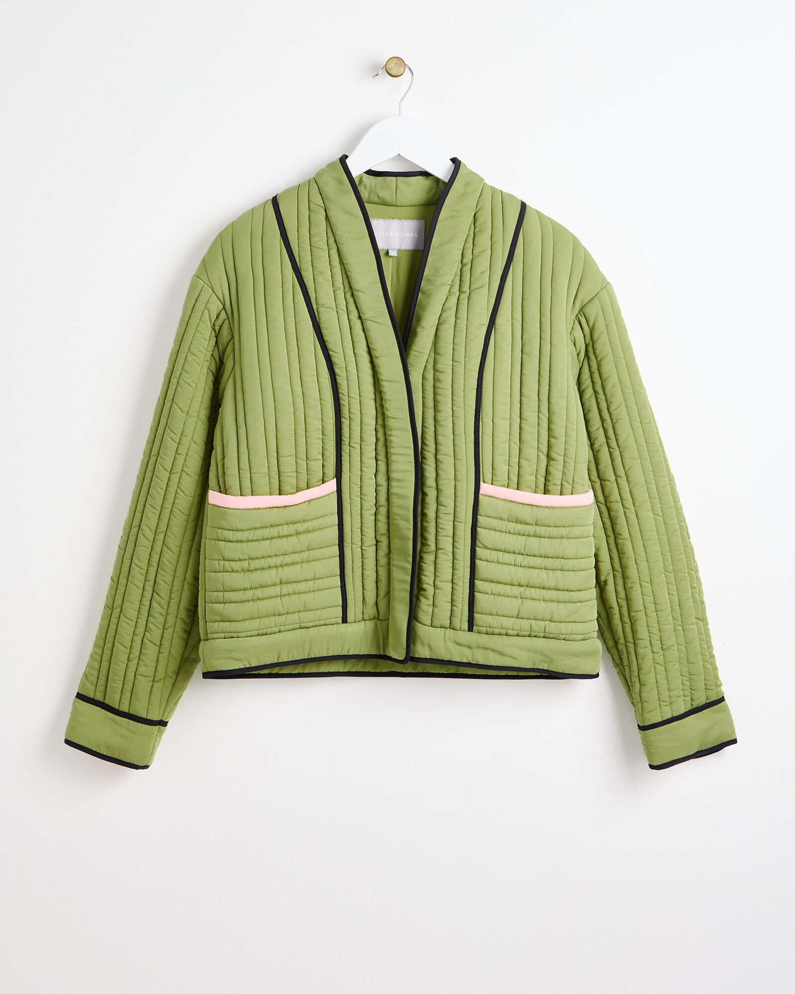 Black Trim Green Quilted Jacket | Oliver Bonas | Oliver Bonas (Global)