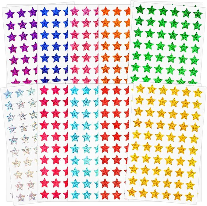 3000 PCS Star Stickers, 0.6" Sparkly Holographic Stickers, Kids Rewards Holographic Colors Sticke... | Amazon (US)