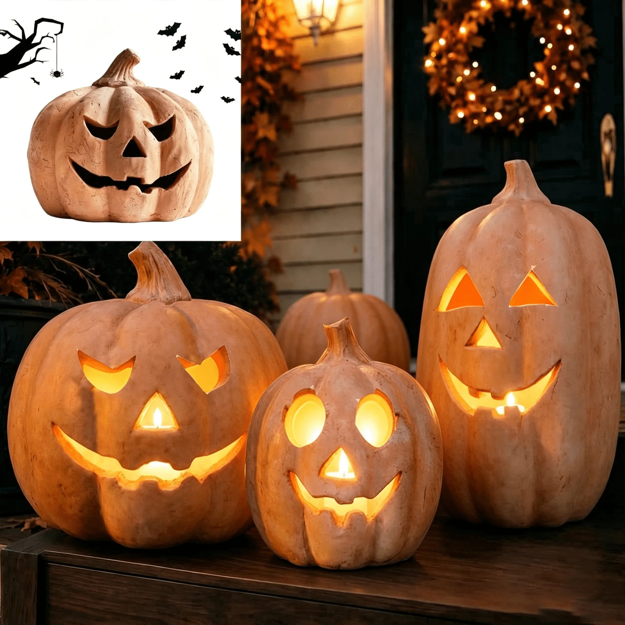 Fall Decor - Halloween Decorations Resin Pumpkin Jack O' Lantern with Flameless Candle - Vintage ... | Walmart (US)
