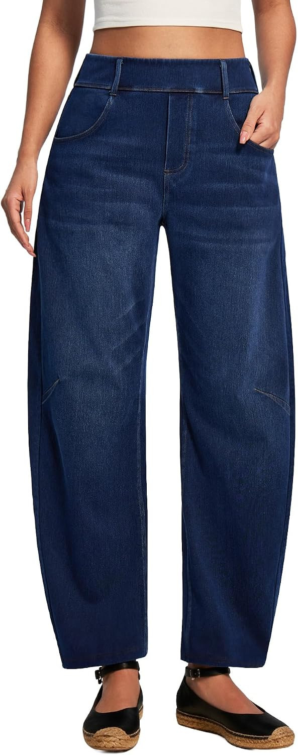 IUGA Stretchy Barrel Jeans Women High Waisted Pull On Denim Pants Trendy | Amazon (US)