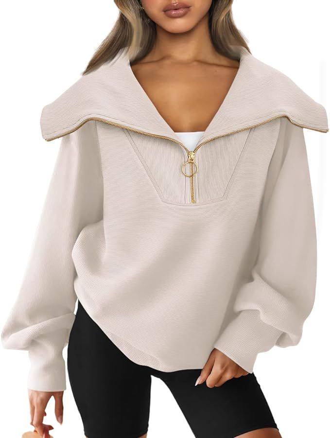 Amazon.com: EFAN Women's Sweatshirts Oversized Half Zip Long Sleeve Pullover Clothes Casual Trend... | Amazon (US)