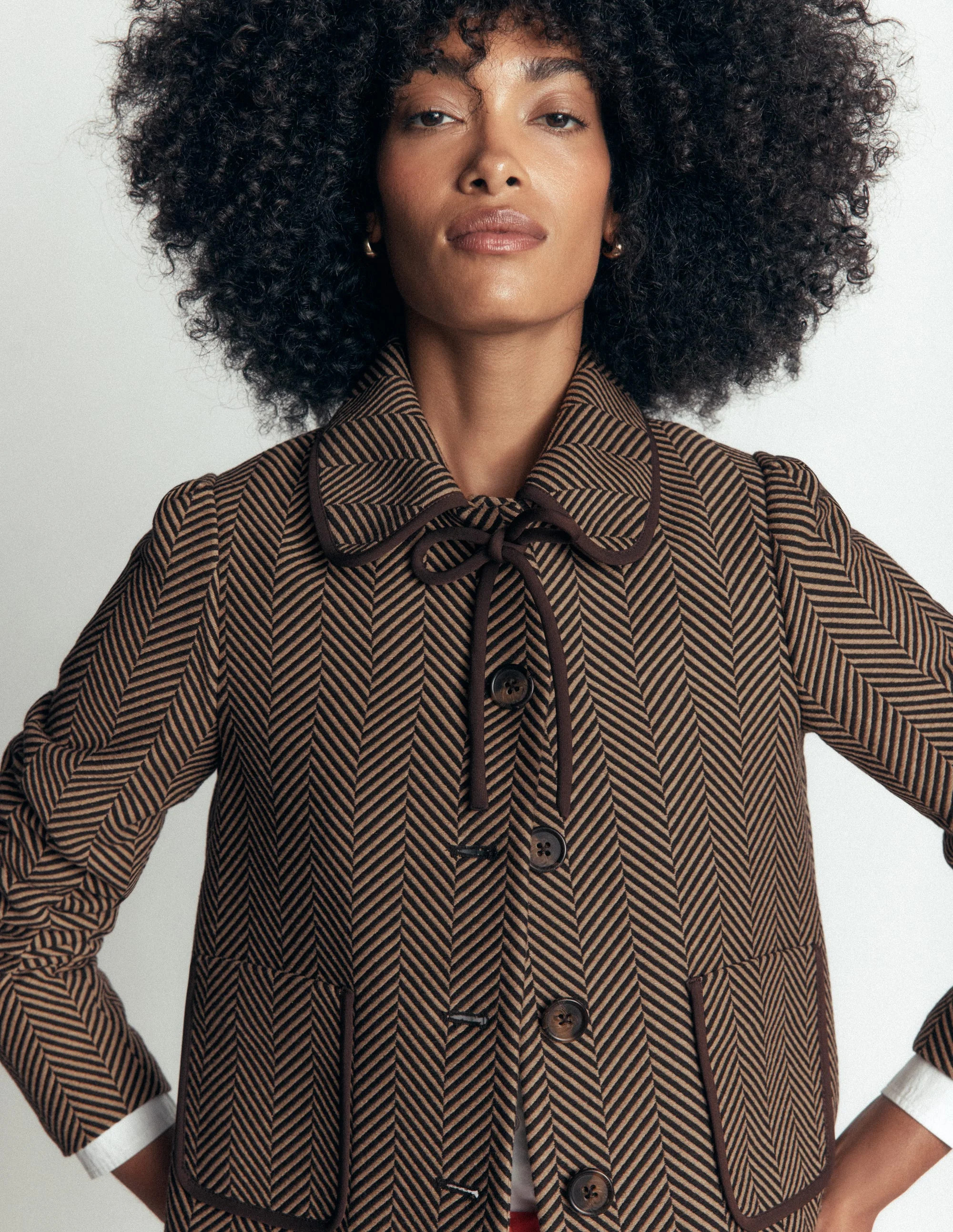 Branscombe Wolljacke mit Schleife-Braun, Fischgrätmuster | Boden DE