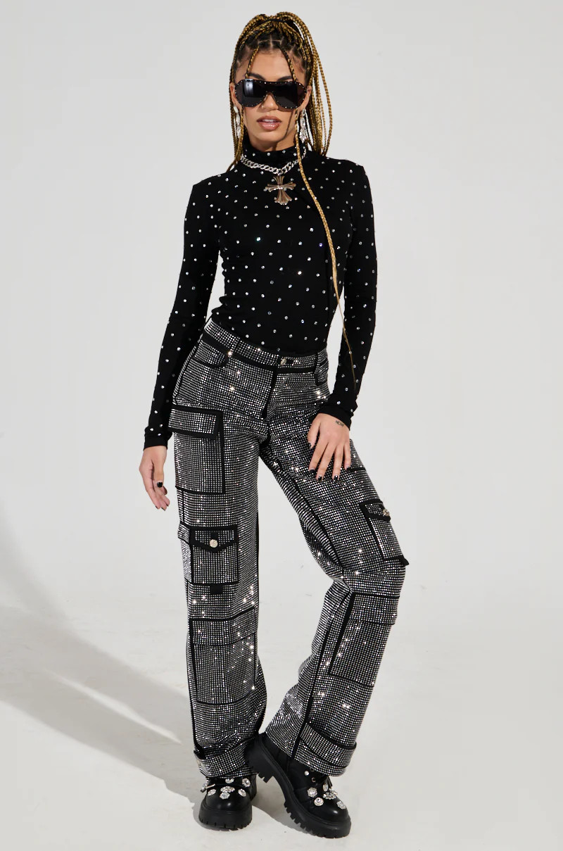 AMMO BONNE SOIREE RHINESTONE CARGO PANTS IN BLACK | AKIRA