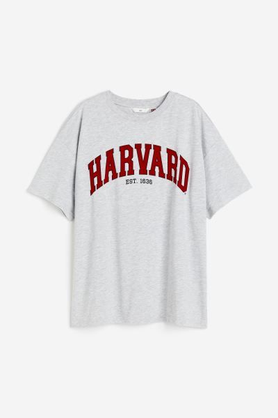 Oversized Printed T-shirt - Light gray melange/Harvard - Ladies | H&M US | H&M (US + CA)