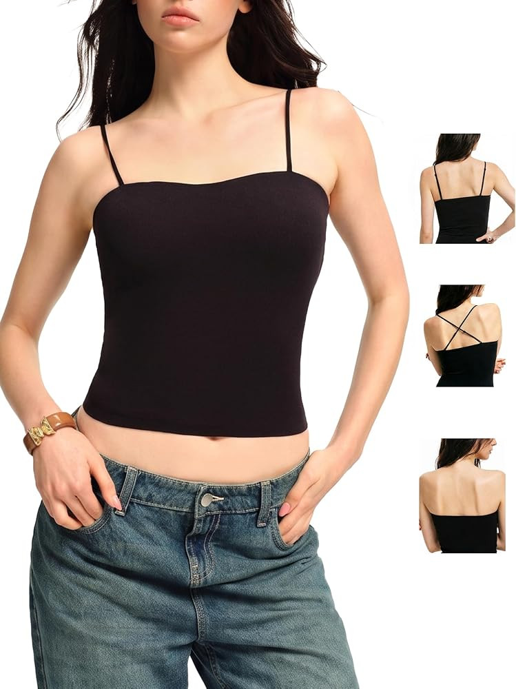 Womens Built in Bra Tank Tops Seamless Spaghetti Strap Going Out Camisole | Amazon (US)