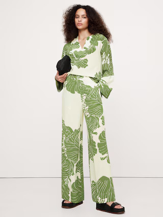 Pull-On Wide-Leg Matte Silk Pant | Banana Republic (US)