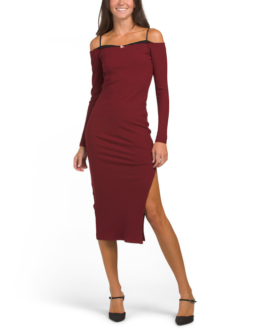 Off The Shoulder Lace Trim Midi Dress | TJ Maxx