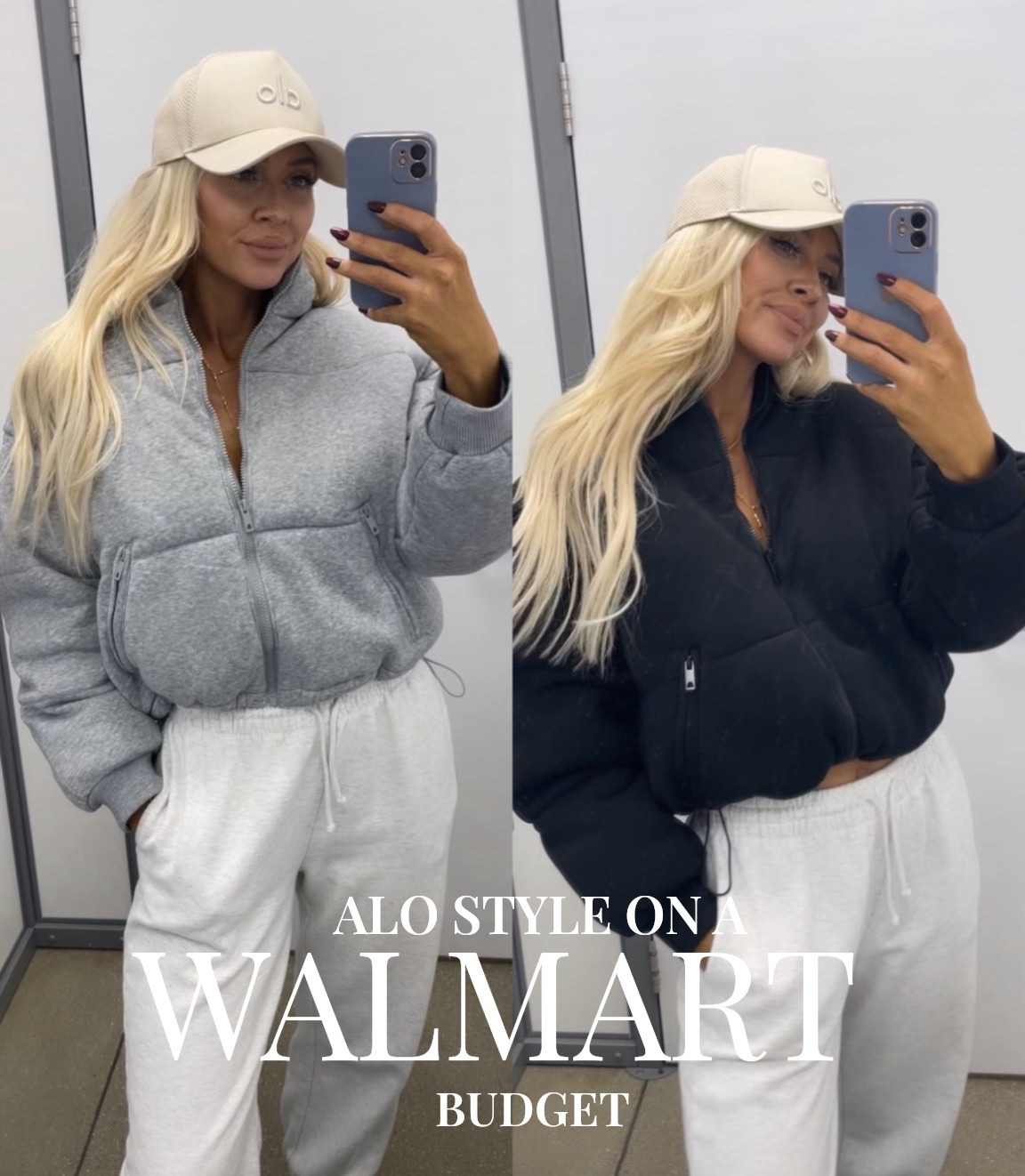 Be sure to size up! I’m wearing a size L in the gray and a size M in the black and I’m normally a size XS. 