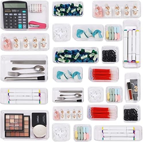 Cq acrylic 25 PCS Clear Drawer Organizers Set,4 Sizes Plastic Vanity Drawer Organizers and Storag... | Amazon (US)