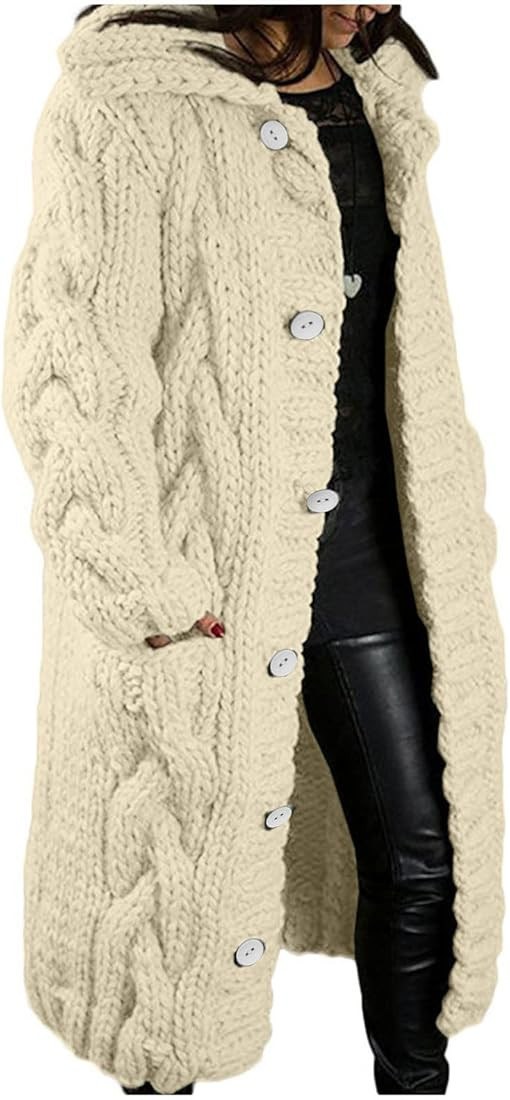 FAVIPT Womens Long Cardigan Hooded Sweaters Winter Cable Knit Chunky Sweaters Oversized Long Slee... | Amazon (US)