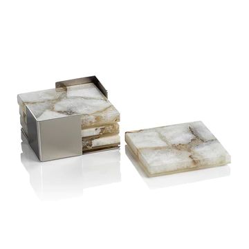 Crete Agate Coaster Set on Metal Tray in Various Colors | Burke Decor