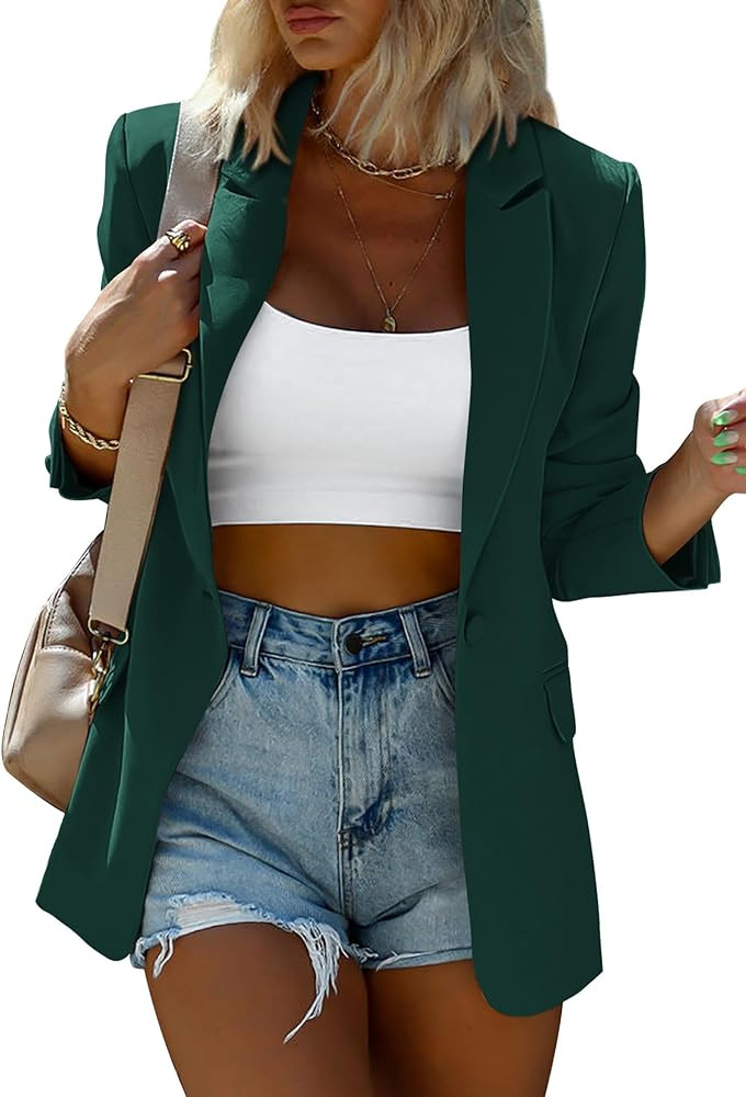 KIRUNDO Womens Blazer 2025 Spring Fall Bussiness Casual Long Sleeve Button Open Front Suit Jacket... | Amazon (US)