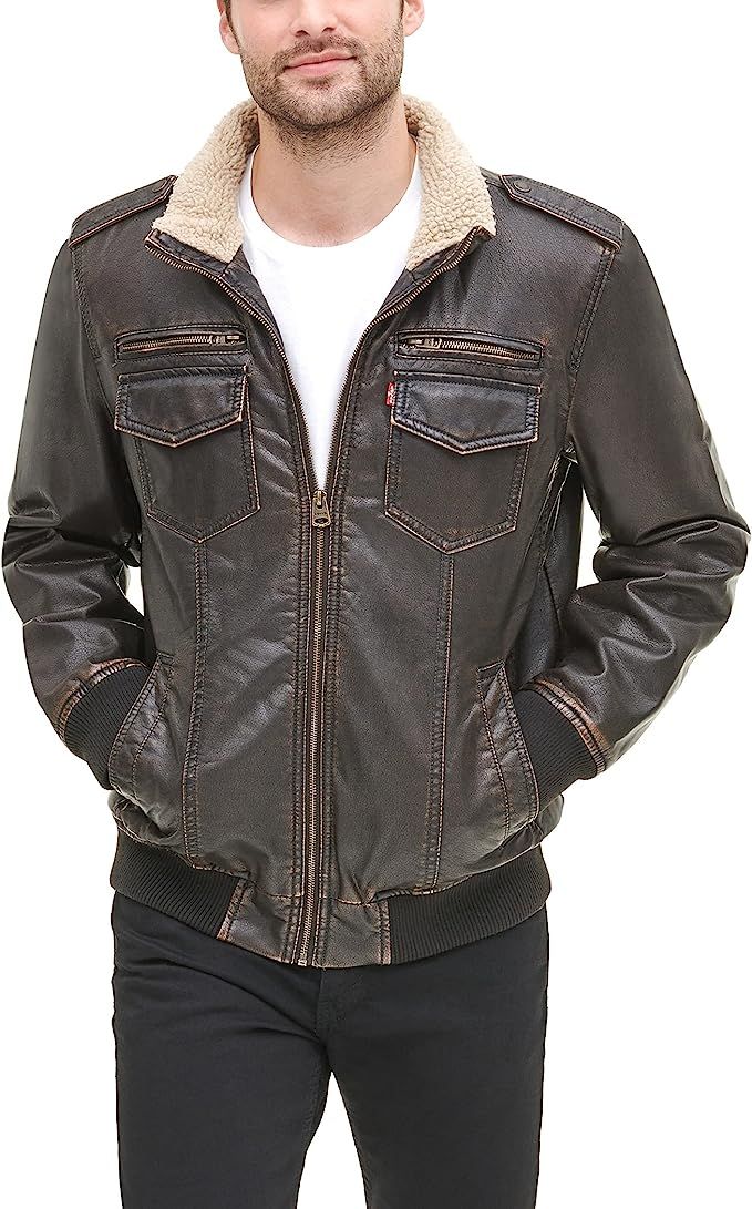 Levi's Men's Faux Leather Sherpa Aviator Bomber Jacket | Amazon (US)