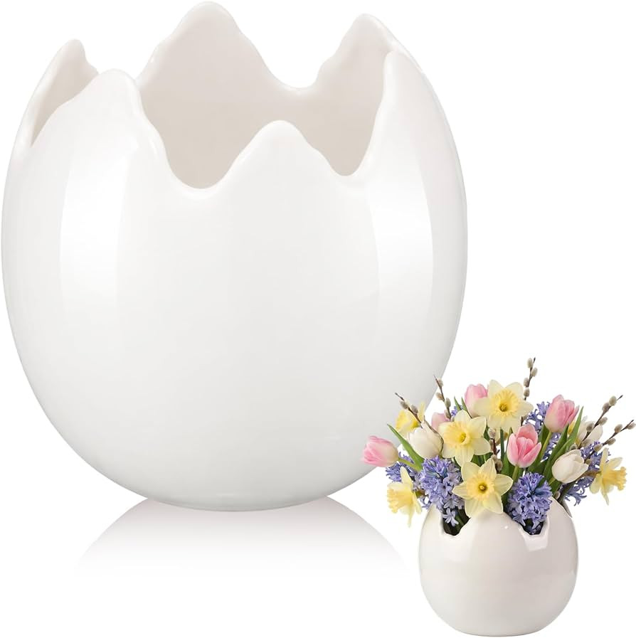 Leinuosen 6.7 Inch Ceramic Easter Egg Vase, Large White Eggshell Flower Planter Pot, Spring Decor... | Amazon (US)