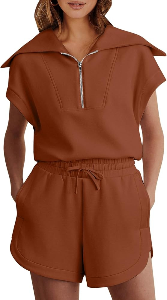 ANRABESS Two Piece Sets for Women Summer Half Zip Short Set Sweatsuit 2 Piece Outfits Sweat Loung... | Amazon (US)
