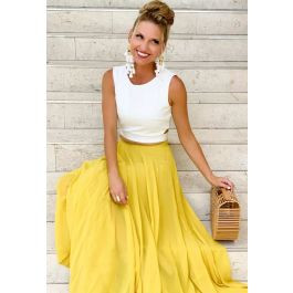 Timeless Favorite Chiffon Maxi Skirt in Mustard for Weddings & Resort Getaways | Chicwish