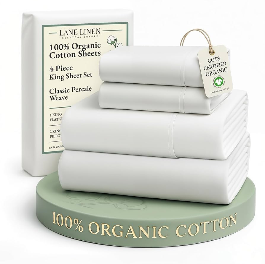 LANE LINEN 100% Organic Cotton King Size Sheets Set, Soft & Comfy All Season Breathable Sheets Ki... | Amazon (US)