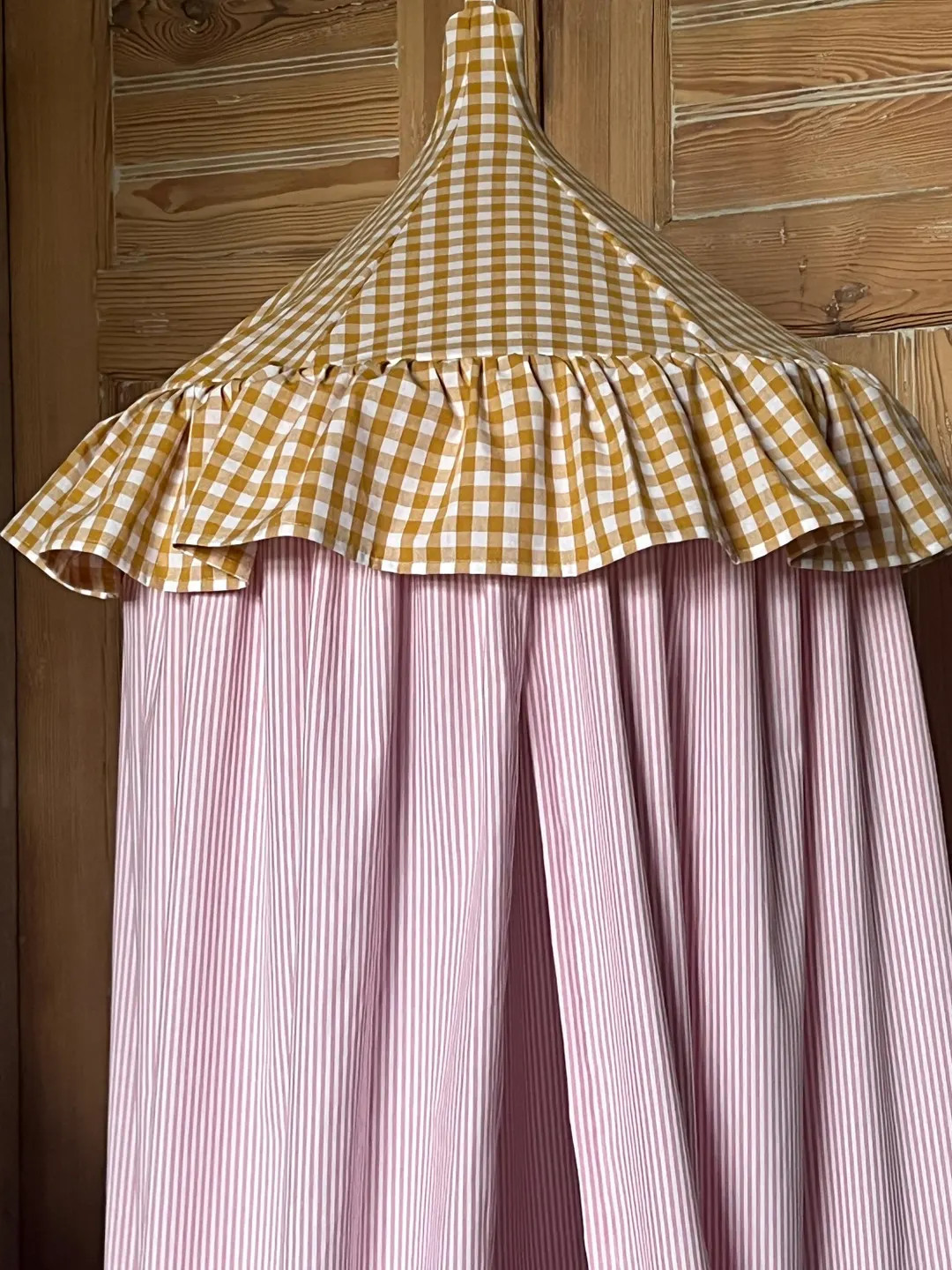 Gingham Kids Canopy: Mustard & Pink Striped Cotton Playroom Decor | Etsy (US)