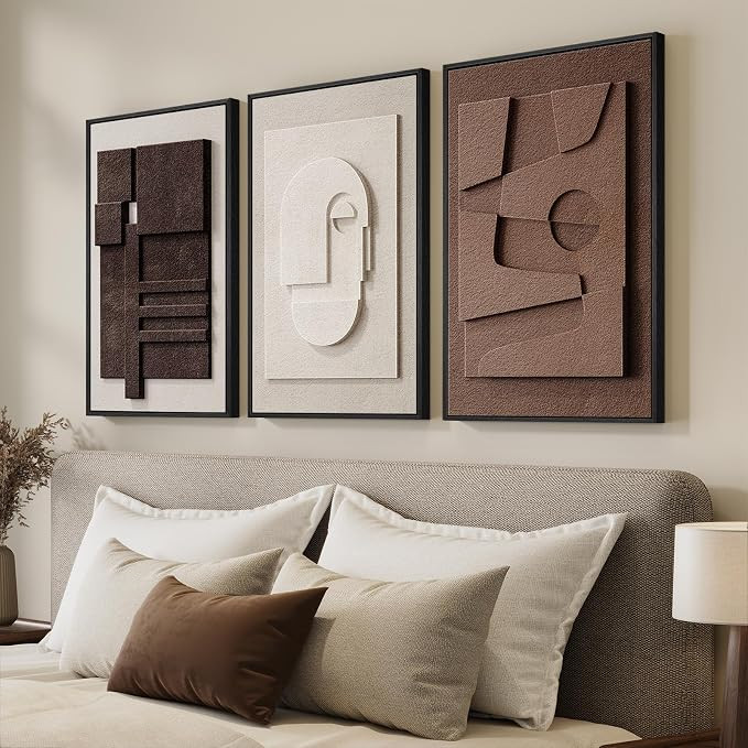 3D Textured Framed Neutral Abstract Wall Art for Bedroom, 3 Piece Modern Artwork for Walls, Minim... | Amazon (US)