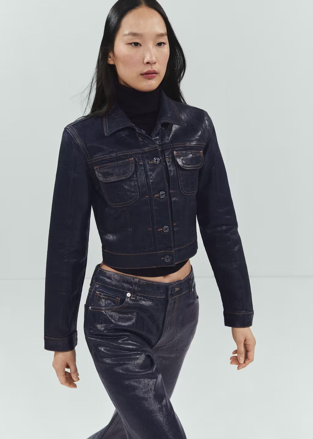 Foil structured denim jacket -  Women | Mango USA | MANGO (US)