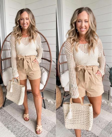Amazon vacation outfit, Amazon spring outfit. Crochet top one size, paper bag shorts size medium 

#LTKfindsunder50