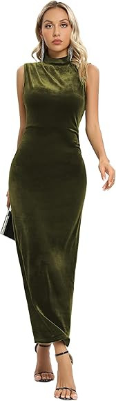 Capuffy Womens Backless Velvet Maxi Dress Sexy Split Ruched Bodycon Dress Velvet Open Back Cockta... | Amazon (US)