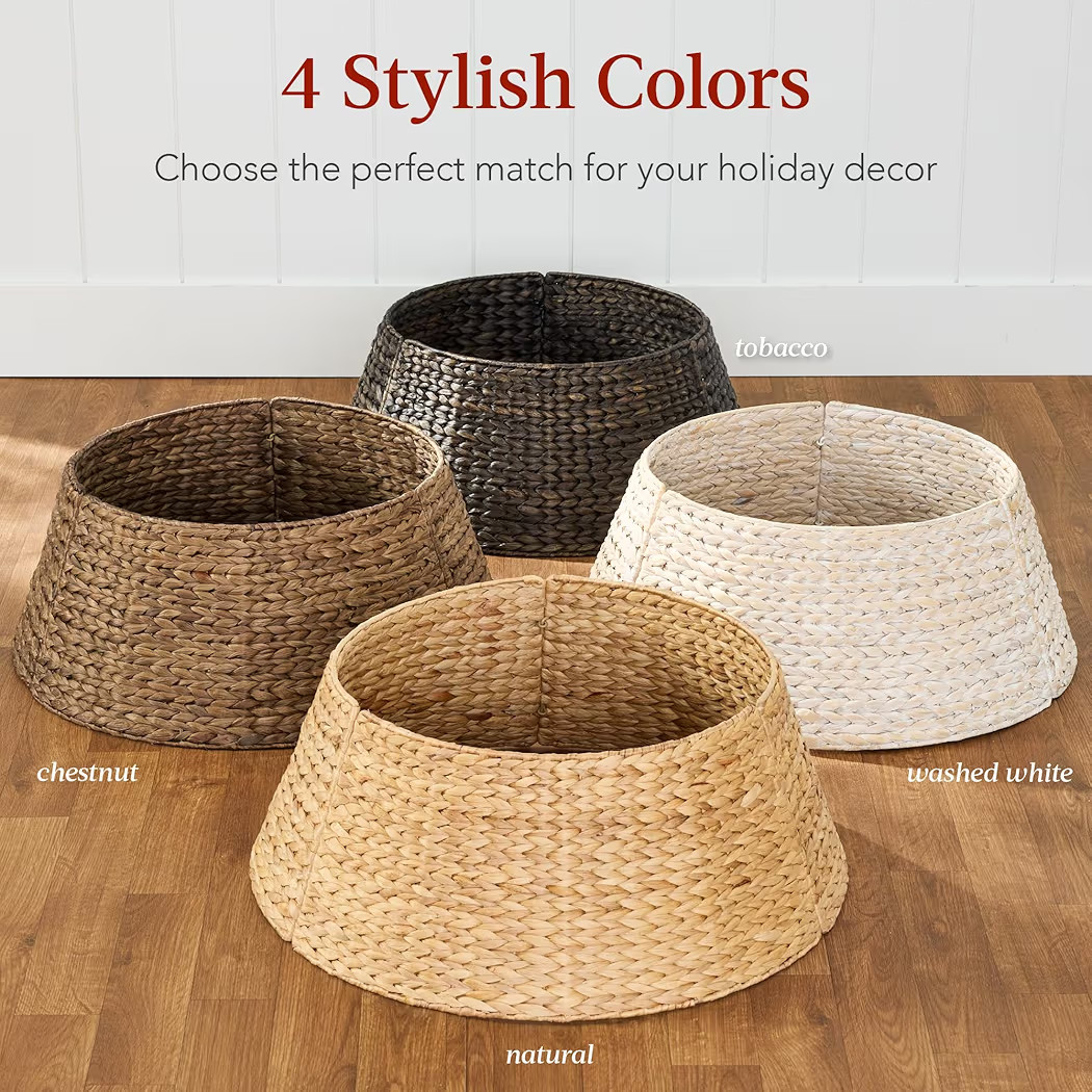 Best Choice Products 36in Christmas Tree Collar, Woven Hyacinth 3-Piece Holiday Rattan Tree Skirt Accessory for Home w/Cord Cut-Out - Chestnut | Amazon (US)