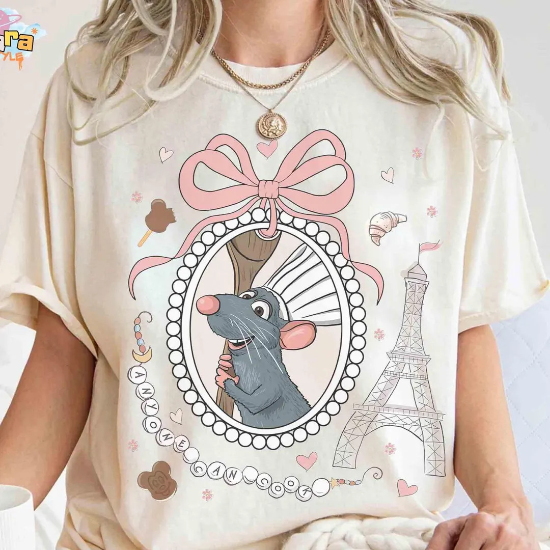 Retro 90s Coquette Bow Disney Ratatouille Remy Tee, Anyone Can Cook Quote, Paris France Gusteau's... | Etsy (US)
