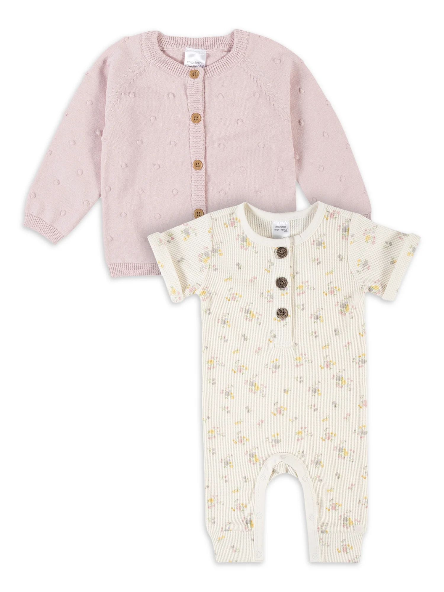 Modern Moments By Gerber Baby Girl Cardigan Sweater & Romper, 2-Piece Outfit Set, (0/3 Months - 2... | Walmart (US)