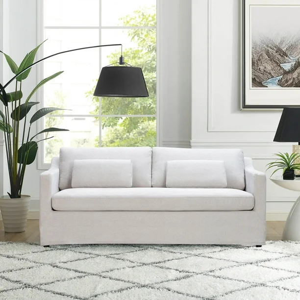 Lifestyle Solutions Riley Farmhouse Slip-Cover Style Upholstered Sofa, Oatmeal Fabric | Walmart (US)