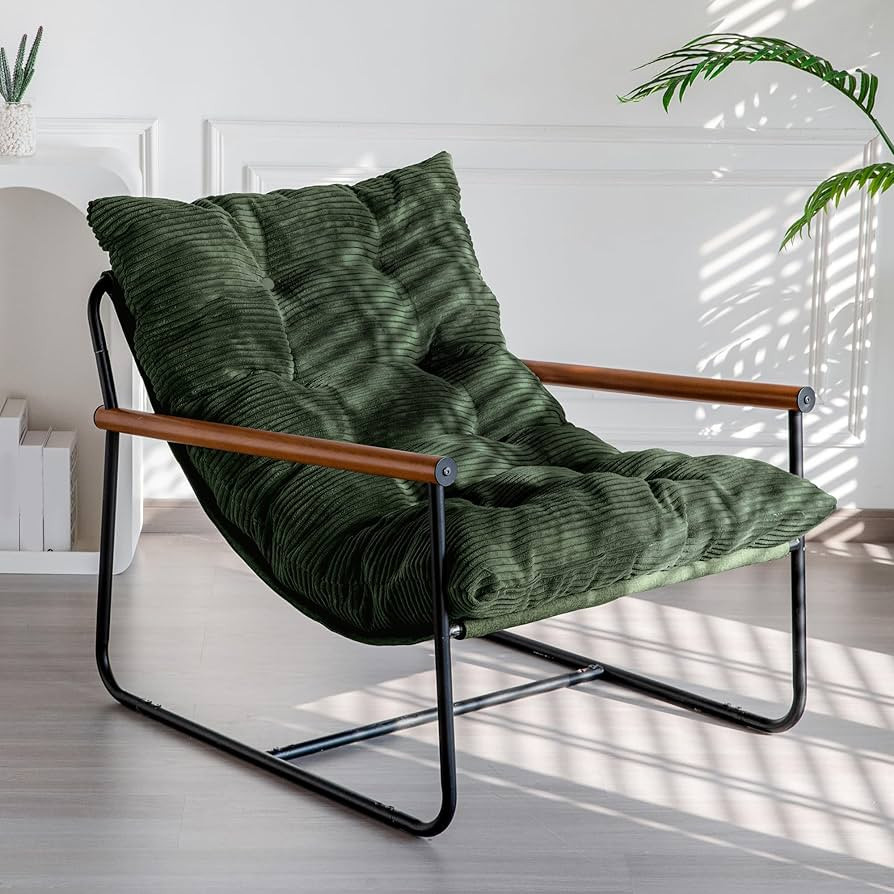 MAXYOYO Modern Accent Chair, Comfy Living Room Chair with Metal Frame Wooden Armrest, Upholstered... | Amazon (US)
