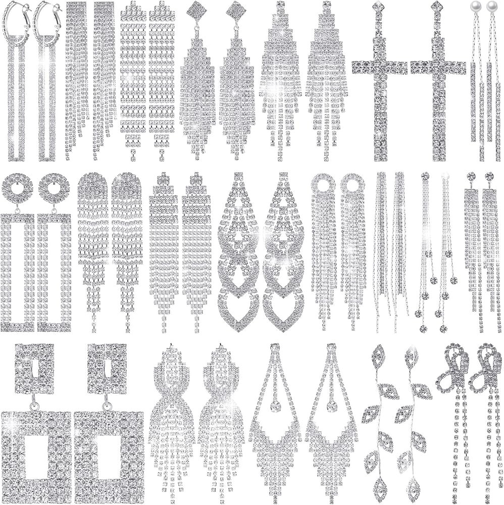 20 Pairs Rhinestone Earrings Dangling Bulk for Women Chandelier Earrings for Women Wedding Gift S... | Amazon (US)