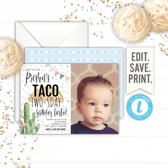 Taco Twosday Invitation With Photo Taco Birthday Invitation | Etsy | Etsy (US)