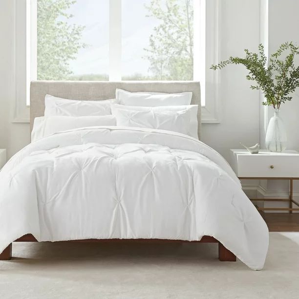Serta Simply Clean Antimicrobial 2-Piece White Solid Pleated Comforter Set, Twin XL | Walmart (US)