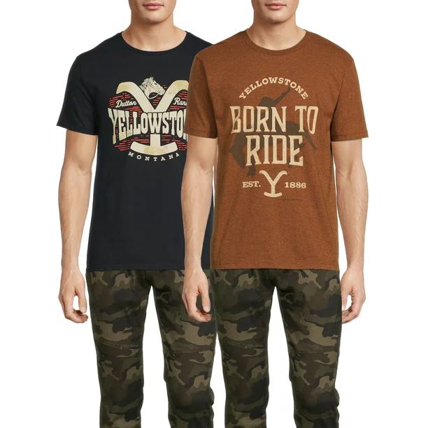 Yellowstone Men's & Big Men's Brown and Black Short Sleeve Graphic T-Shirts, 2-Pack - Walmart.com | Walmart (US)